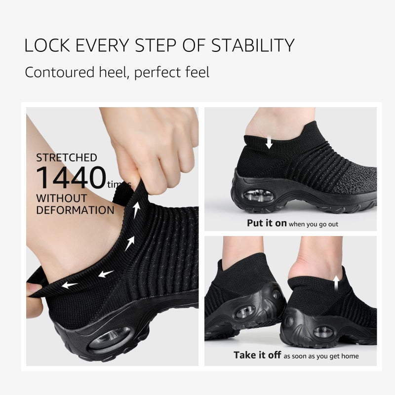 HKR Women Walking Shoes Slip On Fashion Sneakers Non Slip with Arch Support for Work Black Mix US Size 9 - Image 5
